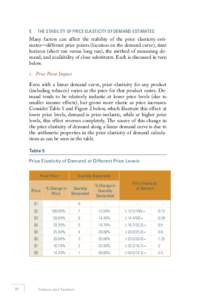 5.	 The Stability of Price Elasticity of Demand Estimates  Many factors can affect the stability of the price elasticity estimates—different price points (location on the demand curve), time horizon (short run versus l