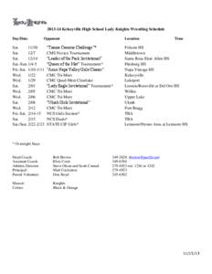 [removed]Kelseyville High School Lady Knights Wrestling Schedule Day/Date Opponent  Sat.