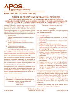 Bruce T. Carter, M.D. • B. Christian Carter, M.D.  notice of privacy and information practices This notice describes how we are legally bound to protect medical information about you. It also describes how it may be us