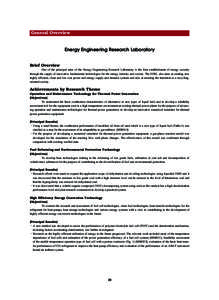 General Overview  Energy Engineering Research Laboratory Brief Overview One of the principal aims of the Energy Engineering Research Laboratory is the firm establishment of energy security