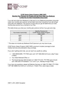 CCHP Senior Select Program (HMO SNP) Monthly Plan Premium for People who get Extra Help from Medicare to Help Pay for their Prescription Drug Costs If you get extra help from Medicare to help pay for your Medicare prescr