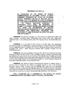 ORDINANCE NOAN ORDINANCE OF THE BOARD OF COUNTY COMMISSIONERS OF COLUMBIA COUNTY, FLORIDA AMENDING ORDINANCE NOOF COLUMBIA COUNTY AMENDING ARTICLE II, SECTION 2.03 TO