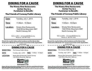 dining for a cause  dining for a cause The Ninety Nine Restaurants Invites You to a