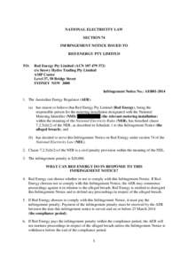 D14[removed]Red Energy infringement notice - REDACTED VERSION for AER website publication