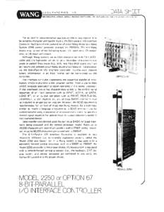 Model 2250 or Option 67 8-Bit Parallel I/O Interface Controller Data Sheet