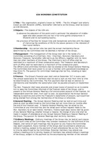 U3A WONERSH CONSTITUTION  1 Title - The organisation, originally known as “AIMS – The Six Villages” and latterly known as U3A Wonersh (AIMS), hereinafter referred to as the Group, shall be known as U3A Wonersh. 2 O