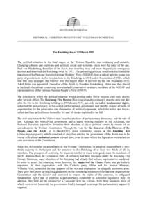 HISTORICAL EXHIBITION PRESENTED BY THE GERMAN BUNDESTAG ____________________________________________________________________________________________________ The Enabling Act of 23 MarchThe political situation in t