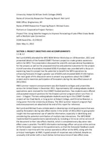 University: Hobart & William Smith Colleges (HWS) Name of University Researcher Preparing Report: Neil Laird NWS Office: Binghamton, NY Name of NWS Researcher Preparing Report: Michael Evans Partners or Cooperative Proje