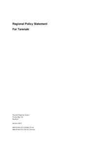 Regional Policy Statement For Taranaki Taranaki Regional Council Private Bag 713 Stratford