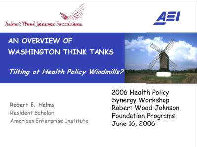 AN OVERVIEW OF WASHINGTON THINK TANKS Tilting at Health Policy Windmills?  2004 Toeism Noord­Holland