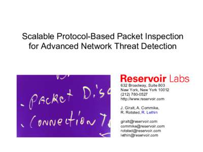 Scalable Protocol-Based Packet Inspection for Advanced Network Threat Detection 632 Broadway, Suite 803 New York, New York[removed]0527