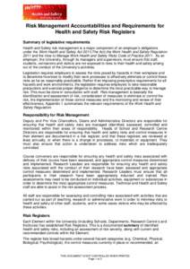 Risk Management Accountabilities and Requirements for Health and Safety Risk Registers