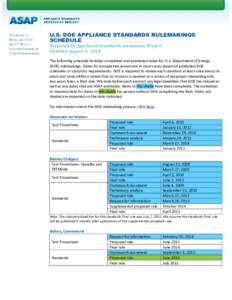 U.S. DOE APPLIANCE STANDARDS RULEMAKINGS SCHEDULE Prepared by Appliance Standards Awareness Project Updated August 4, 2014  The following schedule includes completed and estimated dates for U.S. Department of Energy