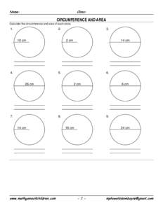 CIRCUMFERENCE AND AREA Calculate the circumference and area of each circle.