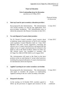 Appendix I to LC Paper No. CB[removed]revised) Panel on Education List of outstanding items for discussion (position as at 14 May[removed]Proposed timing