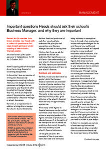 MANAGEMENT  John Green Important questions Heads should ask their school’s Business Manager, and why they are important