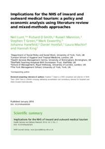Implications for the NHS of inward and outward medical tourism: a policy and economic analysis using literature review and mixed-methods approaches