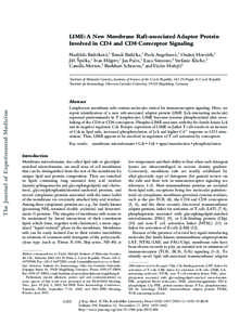 LIME: A New Membrane Raft-associated Adaptor Protein Involved in CD4 and CD8 Coreceptor Signaling Nadeˇzˇda Brdicˇková,1 Tomáˇs Brdicˇ ka,1 Pavla Angelisová,1 Ondrej Horváth,1 Ji ˇr í Sˇpicˇka,1 Ivan Hilgert