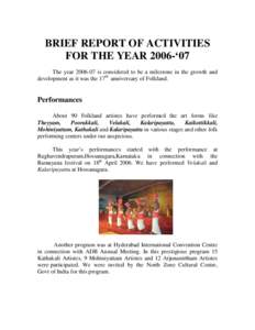 BRIEF REPORT OF ACTIVITIES FOR THE YEAR 2005-‘06