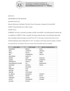 This document is scheduled to be published in the Federal Register onand available online at http://federalregister.gov/a, and on FDsys.govP] DEPARTMENT OF THE TREASURY