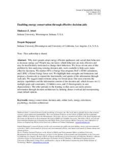 Journal of Sustainability Education Vol. 8, January 2015 ISSN: Enabling energy conservation through effective decision aids Shahzeen Z. Attari