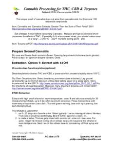 Cannabis Processing for THC, CBD & Terpenes InitiatedCurrent versionThe unique smell of cannabis does not arise from cannabinoids, but from over 100 terpenoid compounds. from: Cannabis and Cannabis Extr