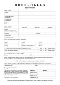 BOOKING FORM Name of Hirer Address Type of organisation (if applicable)