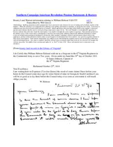 Southern Campaign American Revolution Pension Statements & Rosters Bounty Land Warrant information relating to William Hobson VAS1555 Transcribed by Will Graves vsl[removed]