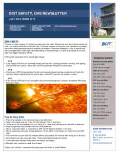 BCIT SAFETY, OHS NEWSLETTER JULY 2013, ISSUE 0713 BRITISH COLUMBIA INSTITUTE OF TECHNOLOGY