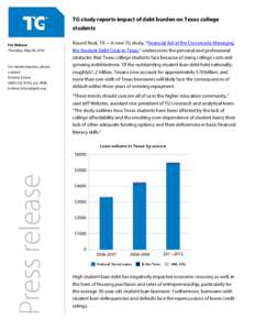 TG study reports impact of debt burden on Texas college students For Release Thursday, May 08, 2014  For media inquiries, please