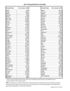 2014 Wetland Banking Fee Schedule