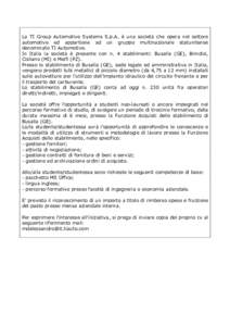 La TI Group Automotive Systems S.p.A. è una società che opera nel settore automotive ed appartiene ad un gruppo multinazionale statunitense denominato TI Automotive. In Italia la società è presente con n. 4 stabilime