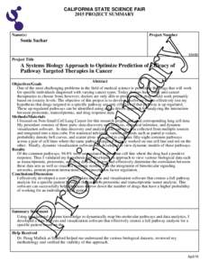 CALIFORNIA STATE SCIENCE FAIR 2015 PROJECT SUMMARY Name(s)  Project Number