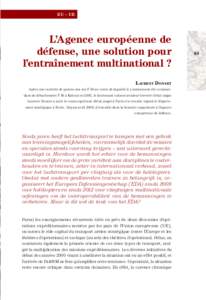 EU – UE  L’Agence européenne de défense, une solution pour l’entraînement multinational ? Laurent Donnet