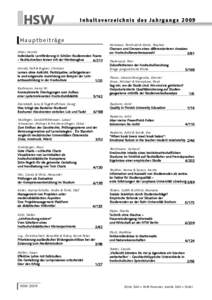 HSW  Inhaltsverzeichnis des Jahrgangs 2009 Hauptbeiträge Alber, Kerstin