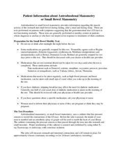 Microsoft Word - Small Bowel Manometry Patient Information[removed]doc
