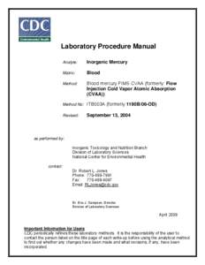 Laboratory Procedure Manual Analyte: Inorganic Mercury  Matrix: