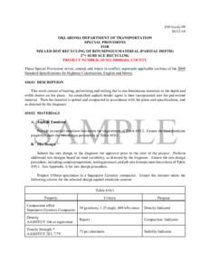 410-1(a-k[removed]OKLAHOMA DEPARTMENT OF TRANSPORTATION SPECIAL PROVISIONS FOR MILLED HOT RECYCLING OF BITUMINOUS MATERIAL (PARTIAL DEPTH)