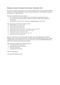 Changes to codes of practice commencing 1 December 2013 As part of the national harmonisation of work health and safety laws, the Honourable Jarrod Bleijie MP, Attorney-General and Minister for Justice has approved eight