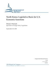 North Korea: Legislative Basis for U.S. Economic Sanctions