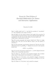Errata for Third Edition of Essential Mathematics for Games and Interactive Applications December 18, 2016