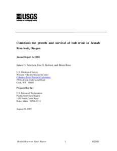 Conditions for Growth and Survival of Bull Trout in Beulah Reservoir, Oregon