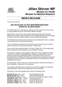 Jillian Skinner MP Minister for Health Minister for Medical Research MEDIA RELEASE Thursday 24 July 2014