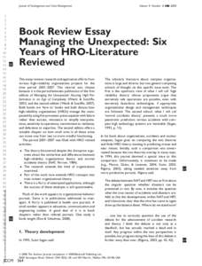 Sociology / Risk / Complex systems theory / High reliability organization / Organizational theory / Survival analysis / Reliability engineering / Sensemaking / Safety culture / Management / Knowledge / Science