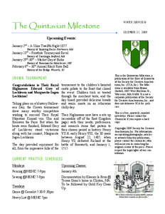 The Quintavian Milestone  WINTER[removed]DECEMBER 21, 2009  Upcoming Events: