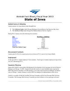 Amtrak Fact Sheet, Fiscal Year[removed]State of Iowa