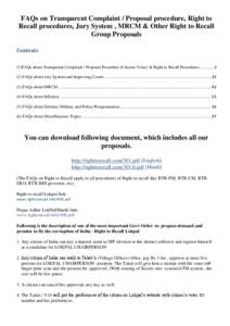 FAQs on Transparent Complaint / Proposal procedure, Right to Recall procedures, Jury System , MRCM & Other Right to Recall Group Proposals Contents (1)FAQs about Transparent Complaint / Proposal Procedure (Citizens Voice