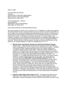 March 8, 2006 The Honorable Henry Bonilla Chairman Subcommittee on Agriculture Appropriations 2362-A Rayburn House Office Building Washington, DC