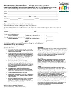 Frontrunners/Frontwalkers Chicago Membership Application  Please complete the following membership application, read and sign the waiver, and return the application with your check payable to “Frontrunners Chicago,” 