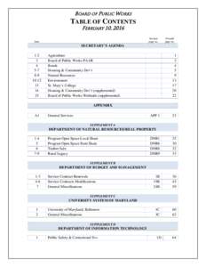 BOARD OF PUBLIC WORKS  TABLE OF CONTENTS F EBRUARY 10, 2016  Section